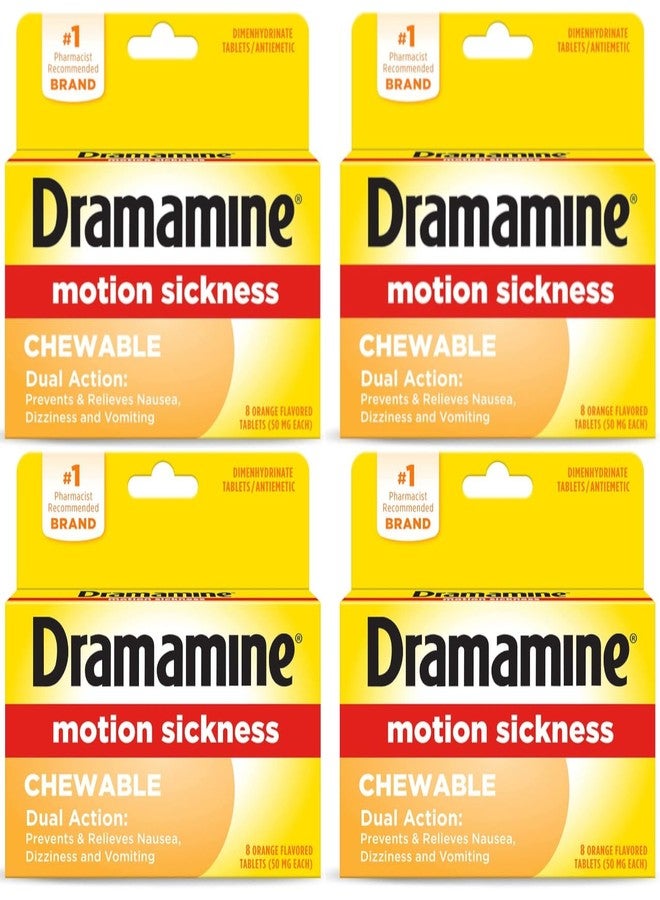 Dramamine Chewable Formula Motion Sickness Relief, 8 Orange Flavored Tablets Each (Value Pack of 4) - Image 1